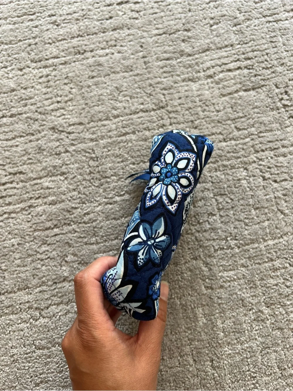 Vera Bradley Navy Floral Quilted Cosmetic Pouch with Compact Mirror Attachment